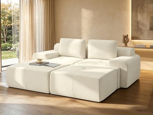 Image of 85 inch Oversized Boneless Couch, Comfort Cloud Sectional Couches for Living Room, Modular Sofa High Back & Extra Deep Seat, No Assembly, Soft Chenille Fabric (Warm White, 85 inch- Shaped(2+2))