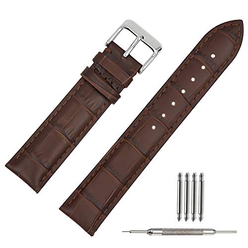 TStrap Leather Watch Straps 18mm - Soft Brown Alligator Embossed Watch Bands Replacement - Military Watch Straps for Men Women - Smart Watch Bracelet Belt Clasp Buckle