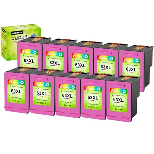 greencycle Remanufactured High Yield Ink Cartridge Replacement for HP 63 63XL F6U64AN Compatible with Envy 4520 4516 Officejet 4650 3830 3831 4655 Deskjet 3630 3632 3633 Printer (Tri-Color, 10 Pack) -  GREENCYCLE TECH INC, M-63CXL-10PK-1230