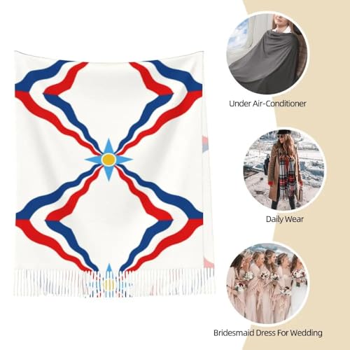 Womens Scarf - Novelty Assyrian Flag Fringe Scarves Winter National Symbols Printed Stole,For Evening Dresses4