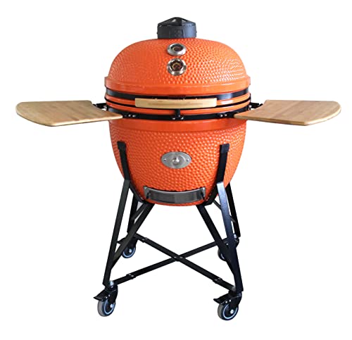 YNNI KAMADO TQ0C23OR - Parrilla grande de 23 pulgadas, naranja con alimentador de chip, barbacoa, cerámica, huevo, ahumador, TQ0C23OR Cover