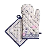 Maison d' Hermine Faïence 100% Cotton Set of Oven Mitt (7.5 Inch by 13 Inch) and Pot Holder (8 Inch by 8 Inch)