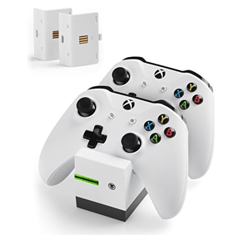 snakebyte Xbox One TWIN:CHARGE X - weiß - Ladegerät/Ladestation für Xbox One S/Xbox One X/Xbox One Elite Controller/Gamepads, 2 Akkus Wiederaufladbar 800mAh, LED-Ladezustandanzeige Cover
