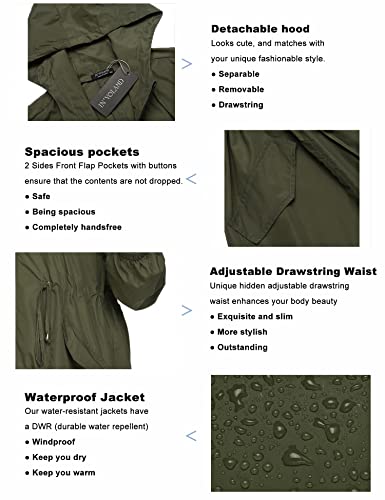 In'voland Women's Rain Jacket Plus Size Long Raincoat Lightweight Hooded Windbreaker Waterproof Jackets With Pockets #TOP3