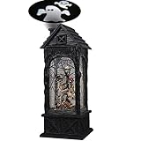 DRomance Halloween Snow Globe Projection Lantern with 6 Hour Timer, 3 AA Batteries Operated & USB Powered Skeleton Lighted Water Lantern Glittering Halloween Decor Gift, 10.7 Inch Tall