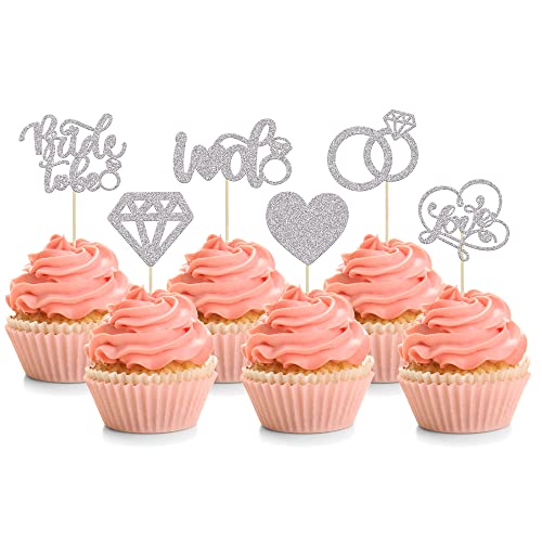 24Pcs Bride To Be Cupcake Toppers Silver Glitter Love I Do Cake Decorations Heart Ring Diamond Cupcake Picks Wedding Engagement Bridal Shower Party Cake Decorations Supplies #TOP6