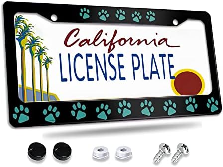 License Plate Frame Paw Print License Plate Frames,Decorative Car Tag Frames Aluminum Metal License Plate Holder for US Canada Standard 12''x6''