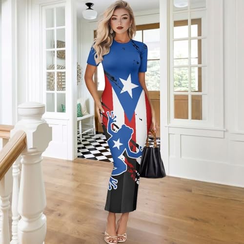 Image of Womens Short Sleeve Jamaican Flag Midi Bodycon Dress