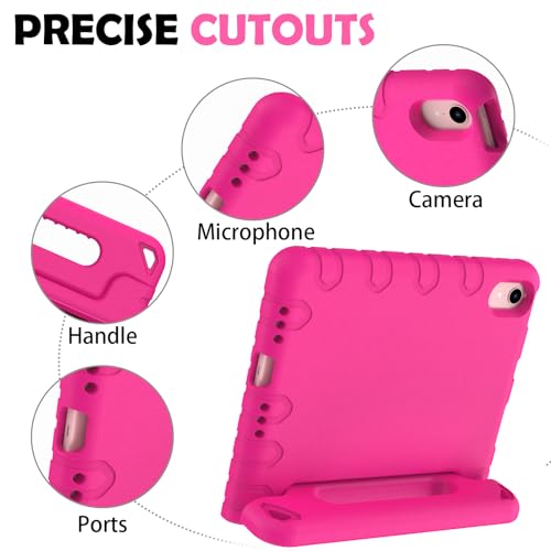 AVAWO Kids Case for iPad mini 7 (A17 Pro) 2024 8.3 inch, Mini 6 2021 with Built-in Screen Protector, Shockproof Lightweight Handle Stand Cover for Model (A2995/A2996, A2567/A2568/A2569), Rose