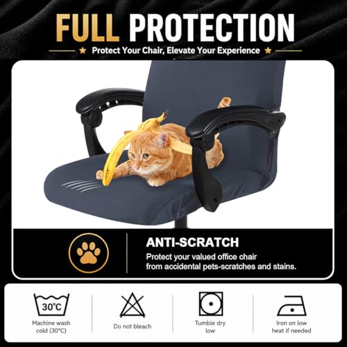 Image of Elastic Computer Chair Cover with Durable Zipper - Protective Removable Washable Universal Office Desk Chair Seat Slip Cover - Stretchy Soft Anti-dust Desk Chair Seat Protector for Dogs, Cats, Pets