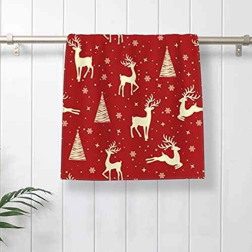 Merry Christmas Hand Towel Reindeer Pine Tree New Year Face Washcloths Fingertip Bath Towels 27.5 X 15.7 Inch Microfiber Quick Dry Soft Kitchen Dish Cloth For Bathroom Beach Gym Hotel Salon Spa Sport #TOP4
