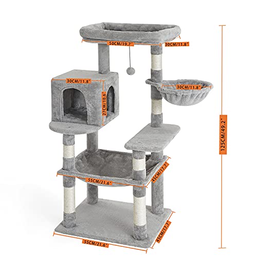 Kilodor 49.2 Inches Multi-Level Cat Tree Condo,Cat Tower With Sisal Scratching Post, Plush Perches,Hammock,Kitten Playhouse #TOP1