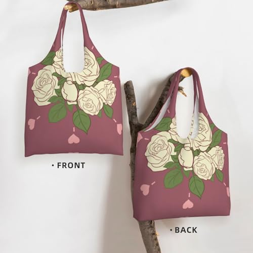 White Rose of Love Printed canvas bag-suitable for shopping bags, fashionable women's bags3