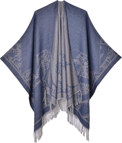 Image of Winter Fall Warm Pashmina Scarf Shawl for Women Long Large Scarve Jacquard Split Cape Shawl Wraps Poncho Sweater Soft Cape Women Poncho Shawl Cardigan Open Front Cape Wrap（2024052-4,130x150cm
