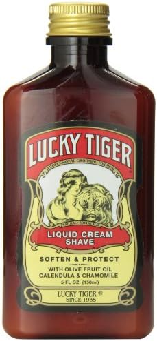 Lucky Tiger Liquid Cream Shave (5 Fl Oz) โ Classic Men's Shaving Cream with Olive Oil & Chamomile โ Soothing and Moisturizing Shave Cream for Men to Prevent Razor Burn