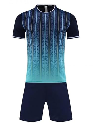 TiaoBug Kids Boys Quick Dry Summer Football Training Outfit Short Sleeve Printed T-shirt and Shorts Set A Blue 9-10 Years