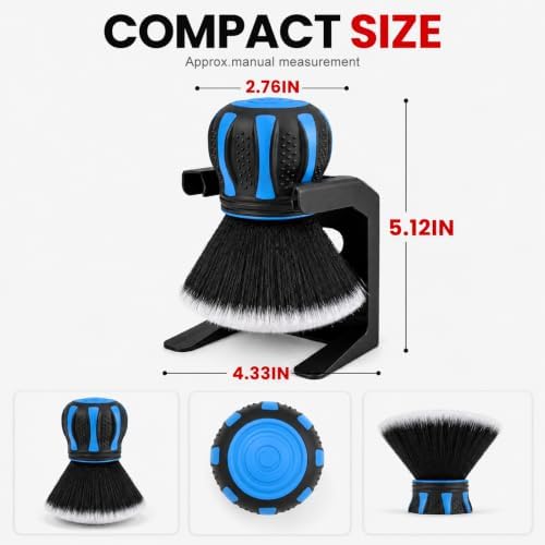 TTLCFP Car Detailing Brush, Ultra Soft Bristle Auto Interior Cleaning Tool Dusting Brush with Storage Rack, Universal Tire Shine Brushes Detailing Tool for Vehicle Inside or Outside (Black & Blue) - 1