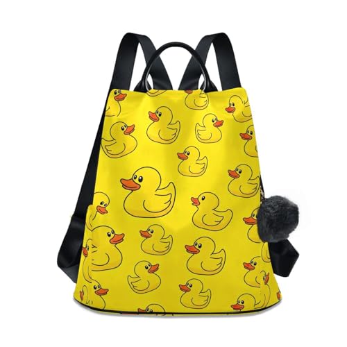 Sac à dos antivol femme motif floral et canards jaunes pour voyager sereine