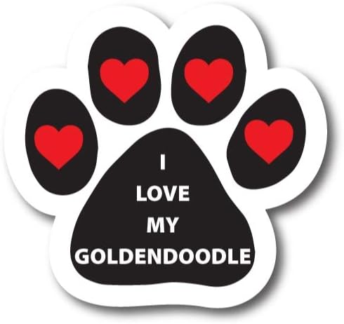 Magnet Me Up I Love My Goldendoodle Pawprint Magnet Decal, 5 Inch, Heavy Duty Automotive Magnet for Car Truck SUV