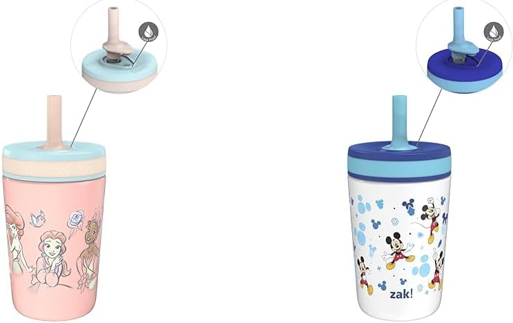 Zak Designs Disney Princess and Mickey Mouse 12oz Vacuum Insulated Stainless Steel Sippy Cups With Leak-Proof Design For Kids
