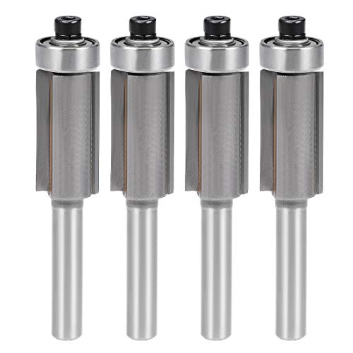 Uxcell Router Bit 1/4 Shank 1/2 Inch Cutting Dia. 25Mm Depth Flush Trim Bit With Bearing 2 Flutes Carbide For Woodworking Milling Cutter Tool 4Pcs #TOP11