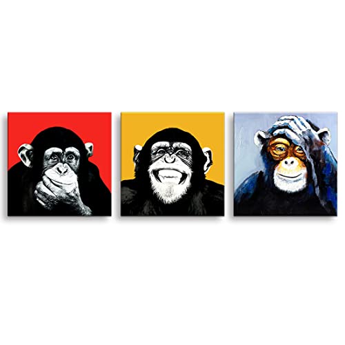 バンクシー北欧の黒と白のゴリラリビングルーム装飾絵画ダイニングルーム吊り下げ絵画ライブラリ壁画カフェポスター3パネル寝室アートパネル (C,70*70CM*3枚)