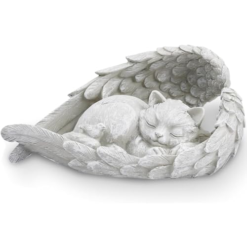 ZHjuju Gedenkstein für Haustiere,Gartendeko für Draußen Denkmal Katze Engel Haustier Denkmal Deko Gedenken Tier Garten Statue für Terrasse Balkon Garten Gedenkstatue