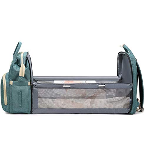 Diaper Bag with Changing Station Backpack Portable Baby Bed Mommy Bag Travel Foldable Waterproof Washable Crib Infant Sleeper Nest for Girls Boys (Green)