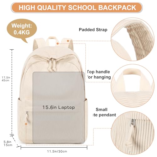 BTOOP School Backpack for Teens Large Corduroy Bookbag Lightweight 15.6 inch Laptop Bag for Girls Women Casual High School College by BTOOP - Image 3