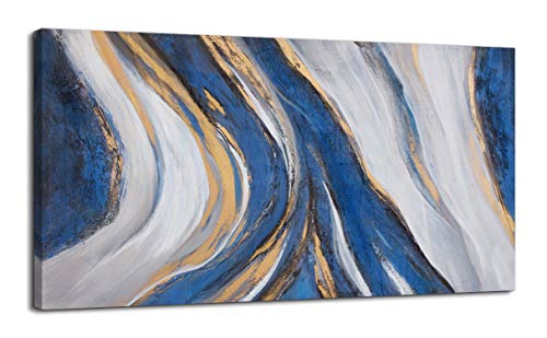 Abstract Wall Art Canvas Art Wall Decor Framed Wall Art for Living Room Modern Home Decor Blue Whit Yellow Theme Abstract Prints Wall Decorations for Bedroom Size 24x48 Large Wall Art Modern Decor