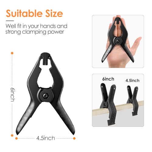 Image of Backdrop Clamps Clips - 6in - Large Spring Clamps for Backdrop Stand, 6 Pack Heavy Duty Plastic Muslin Photo Clamp for Photography Photobooth, Balloon Arch, Woodworking