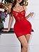 Kolagri Womens Sexy Lingerie Lace Sheer Mesh Bodycon Mini Dress Underwire Ruched Nightgown Set with Thong Red
