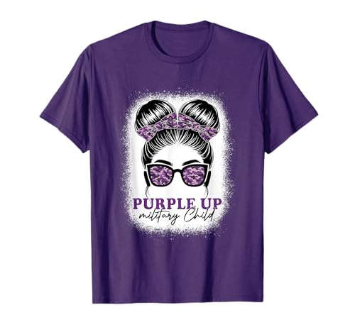 Purple Up For Military Kids Messy Bun Militar Niño Mes Camiseta