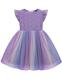 Arshiner Girl Tutu Lace Dresses Flower Wedding Princess Formal Special Occasion Ruffle Sleeve Tulle Girls Summer Clothes Purple Rainbow Size 7-8