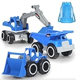 PALTIA ショベルカー ブルドーザー おもちゃ 働く車 砂遊び セット ダンプカー リュック 付き 砂場 (ブルー) [並行輸入品]