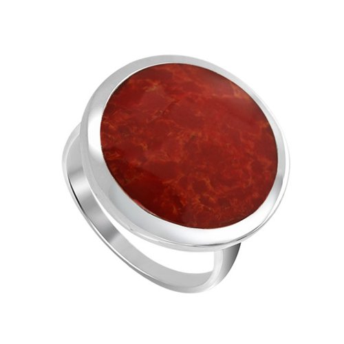 Gem Avenue 925 Sterling Silver 17mm Round Red Coral Gemstone Ring