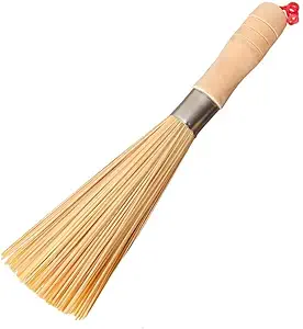 Toriox Traditional Natural Bamboo Wok Brushes, Kitchen Cleaning Brush, Bamboo Kitchen pan Brush, for Cleaning Dishes, Cast Iron Pots, Pans, Vegetables and Sink (Round Wok)