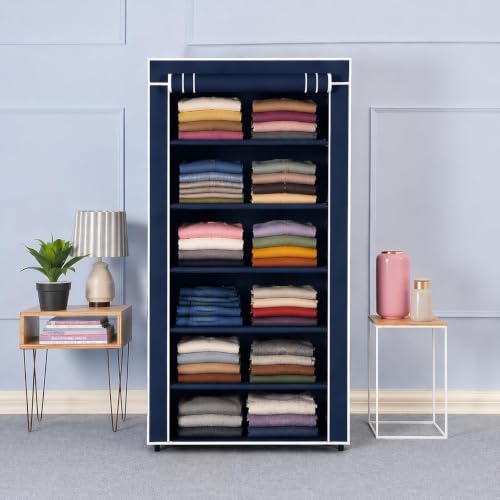 Image of Collapsible Wardrobe 6 Shelves Storage Clothes Storage Rack Quick Wardrobe /Cabinet /Multipurpose Storage Rack, Foldable, Collapsible Fabric Organizer for Home Office