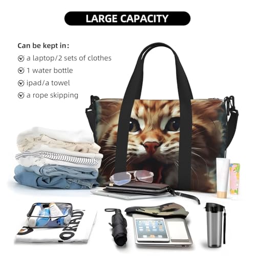 Kitten Opens Its Mouth Duffle Bag for Men Women Gym Bag with Shoes Compartment Travel Bags Lightweight Overnight Bags4