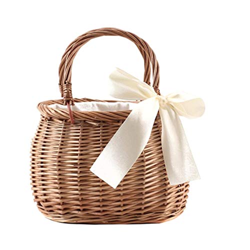 Lioobo Handmade Oval Basket Rattan Woven Basket Organizer Handheld Storage Bin Flower Basket Oval Handheld Storage Basket #TOP26