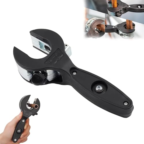 Cortador de tubos con trinquete, cortador compacto de tubos 2 en 1 para espacios reducidos, cortador de PVC con trinquete, cortador de tubos de 1/4' a 7/8' (black)