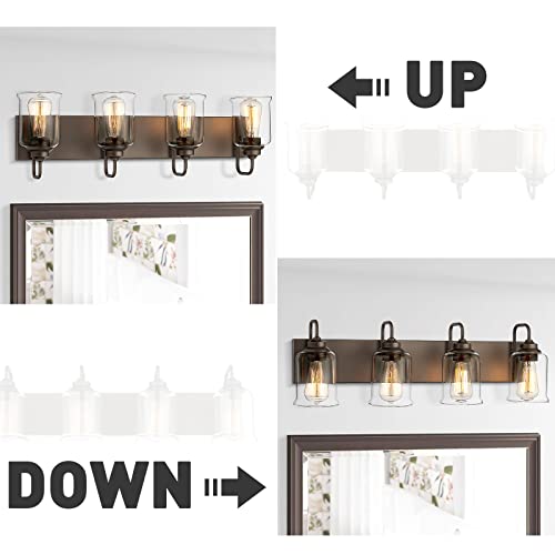 Image of zeyu 28.5 inch Oil Rubbed Bronze Bathroom Light Fixtures, 4-Light Farmhouse Vanity Wall Lights with Clear Glass Shade, ZSL72B-4W ORB