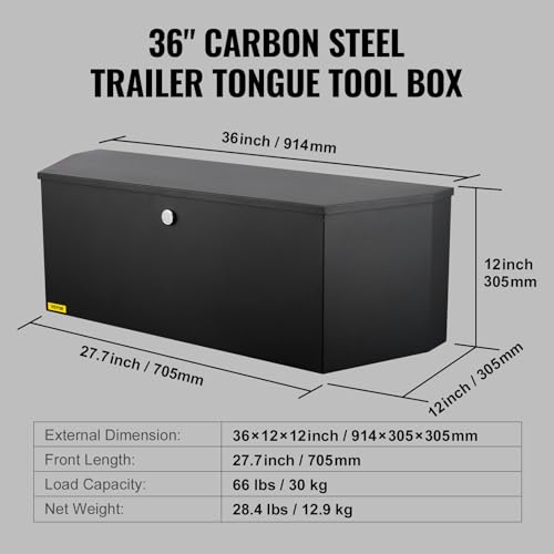 Image of VEVOR Trailer Tongue Box, Heavy Duty Trailer Tongue Tool Box Storage Organizer with Lock & Keys, Utility Tool Chest for Pickup Truck Bed, RV, SUV, Off-Road Vehicle, Steel, 36 inch x 12 inch x 12 inch