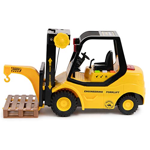 Toy To Enjoy Forklift Truck With Pallet & Cargo – Friction Powered Wheels & Manual Lifting Control - Heavy Duty Plastic Lifting Vehicle Toy For Kids & Children #TOP5