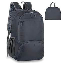 flintronic 30L Mochila Plegable Ultraligera, Mochi...: 【Gran capacidad】Esta mochila tiene un gran compartimento principal con cremallera, tres bolsillos frontales con cremallera y dos bolsillos de malla elástica para su botella de agua o paraguas. Espacio de almacenamiento de 30L, mantenga su equipo bien...