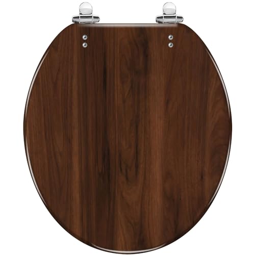 Round Toilet Seat Brown walnut timber tree wood grain structure texture backdrop Resin Toilet Seat Slow Quiet Close with Quick-Release Hinges Toilet Seat with Cover Easy to Clean Install