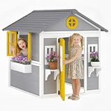 Outsunny Kinderspielhaus aus Holz Outdoor mit Fenster, Tür Gelb
