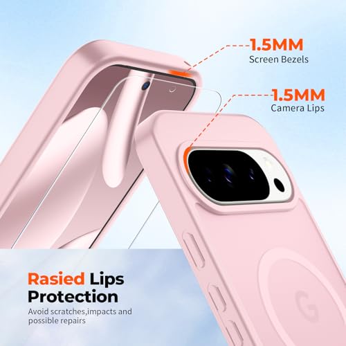 Image of SUPFINE Magnetic for Google Pixel 10 Pro Case /Pixel 10 Case with Screen Protector, (Built-in Magnets) ((Military Grade Drop Protection) Slim Translucent Shockproof Phone Case,Pink