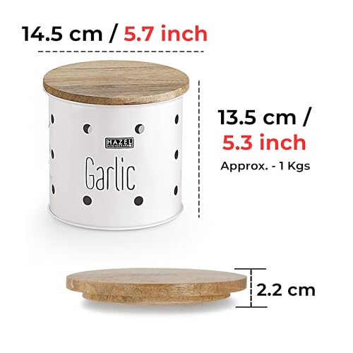 Image of HAZEL Garlic Storage Container for Kitchen | Garlic Container for Storage, White, 1 kg apx.