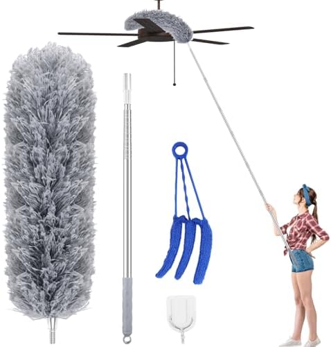 ENJSD Extendable Feather Duster,Microfiber Duster with Extra Long 100in ...